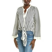 womens Tie Front Blouse, m, Black